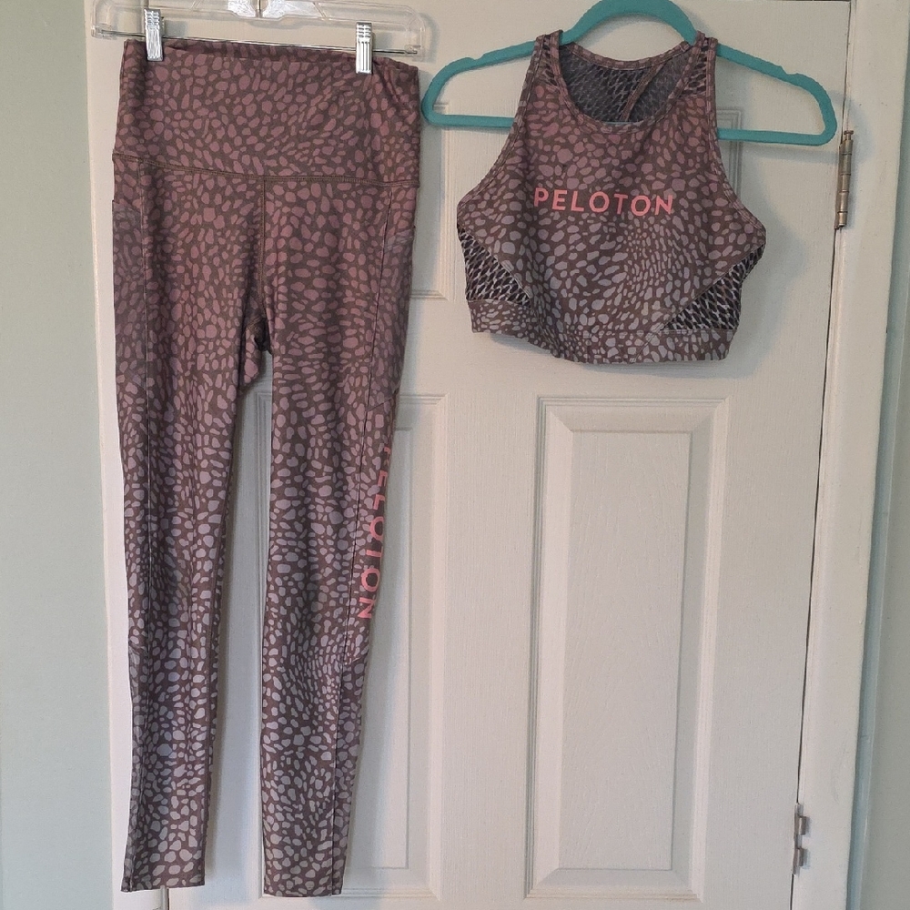 Wear It To Heart Peloton Pink and Gray Patterned Workout Set
